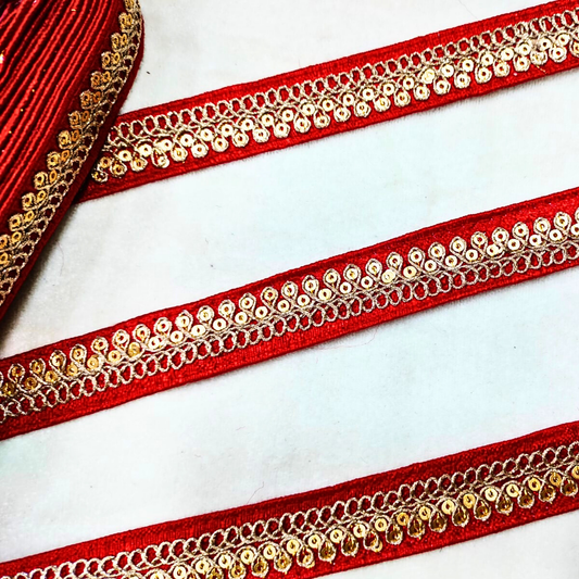 Red Fancy Sequin Work Trim