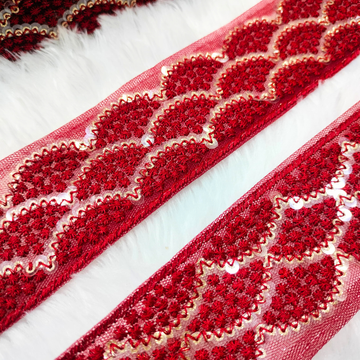 Scalloped Sequin Embroidered Net Lace Trim Border