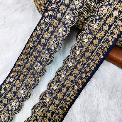 Navy Blue Fancy Embellished Trim