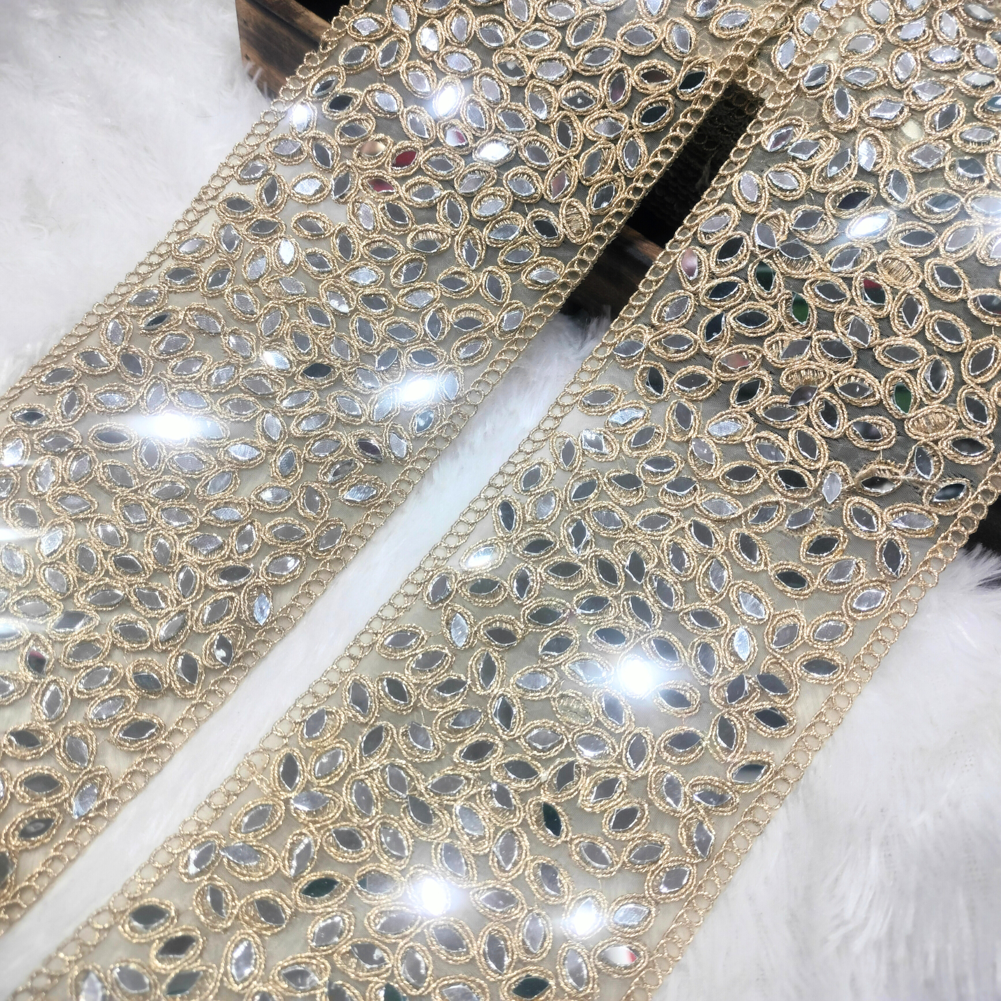 Heavy Mirror Work Embroidered Lace