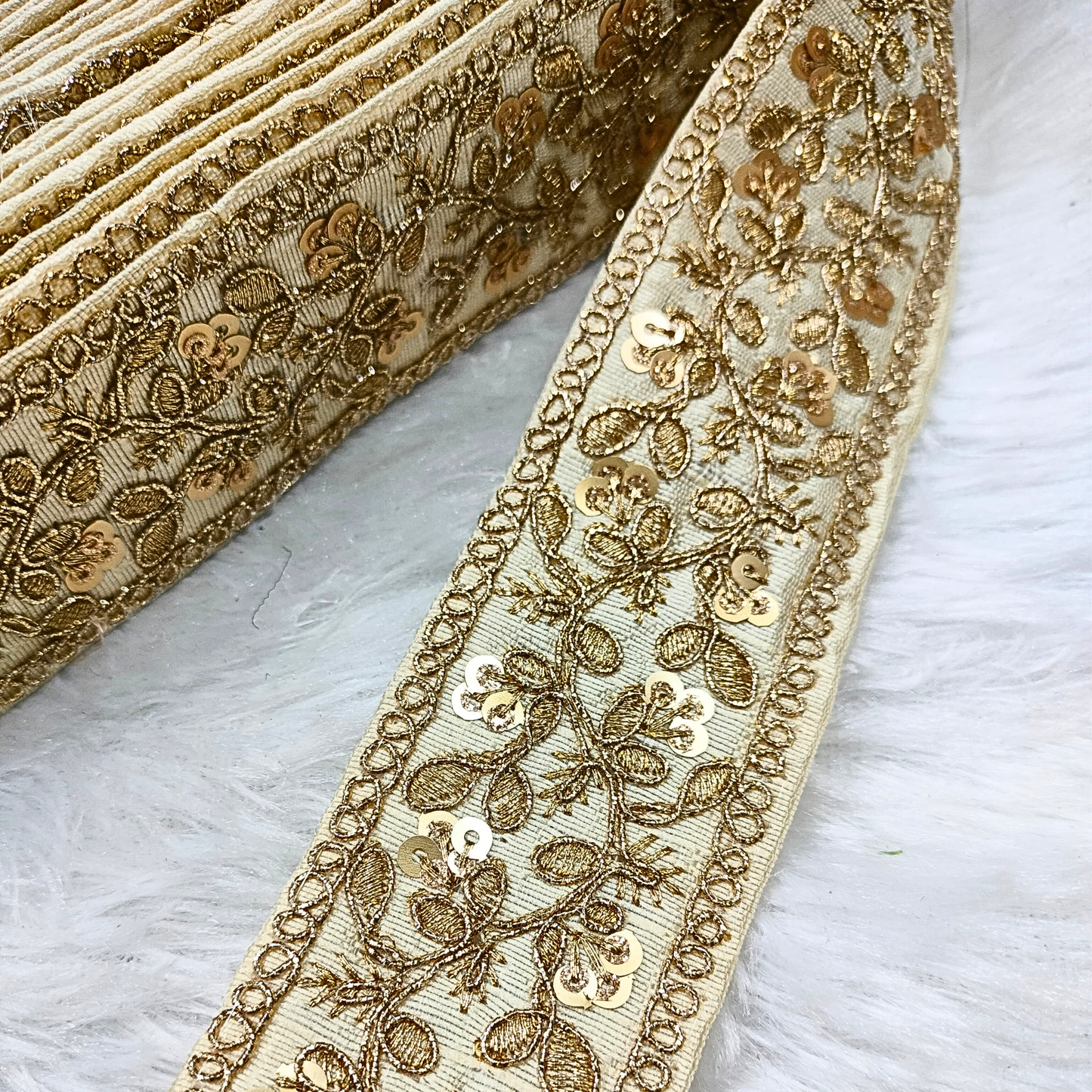 Off White Fancy Zari Embellished Trim