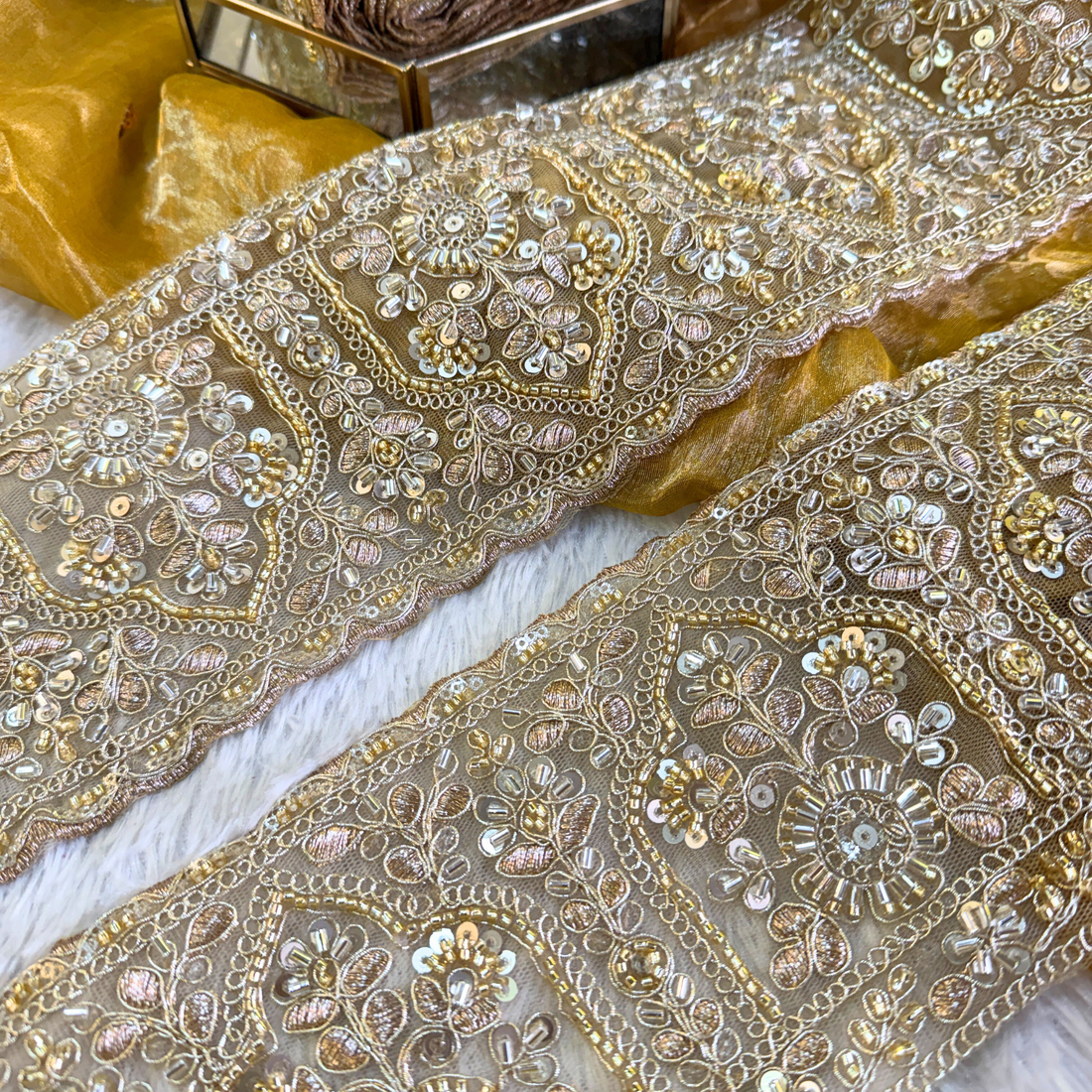 Golden Threadwork & Sequin Designer Trim