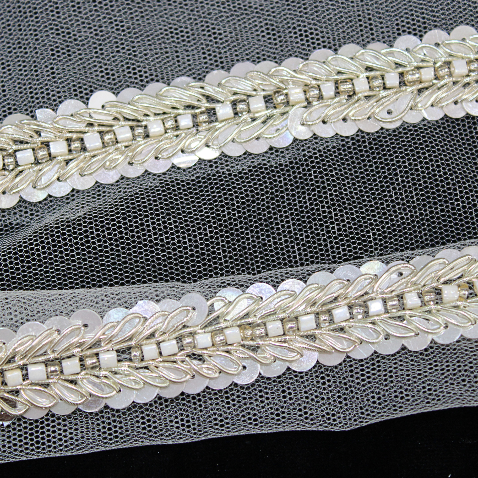 White Fancy Embellished Handwork Lace Border