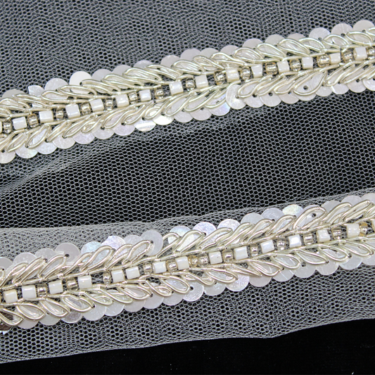 White Fancy Embellished Handwork Border