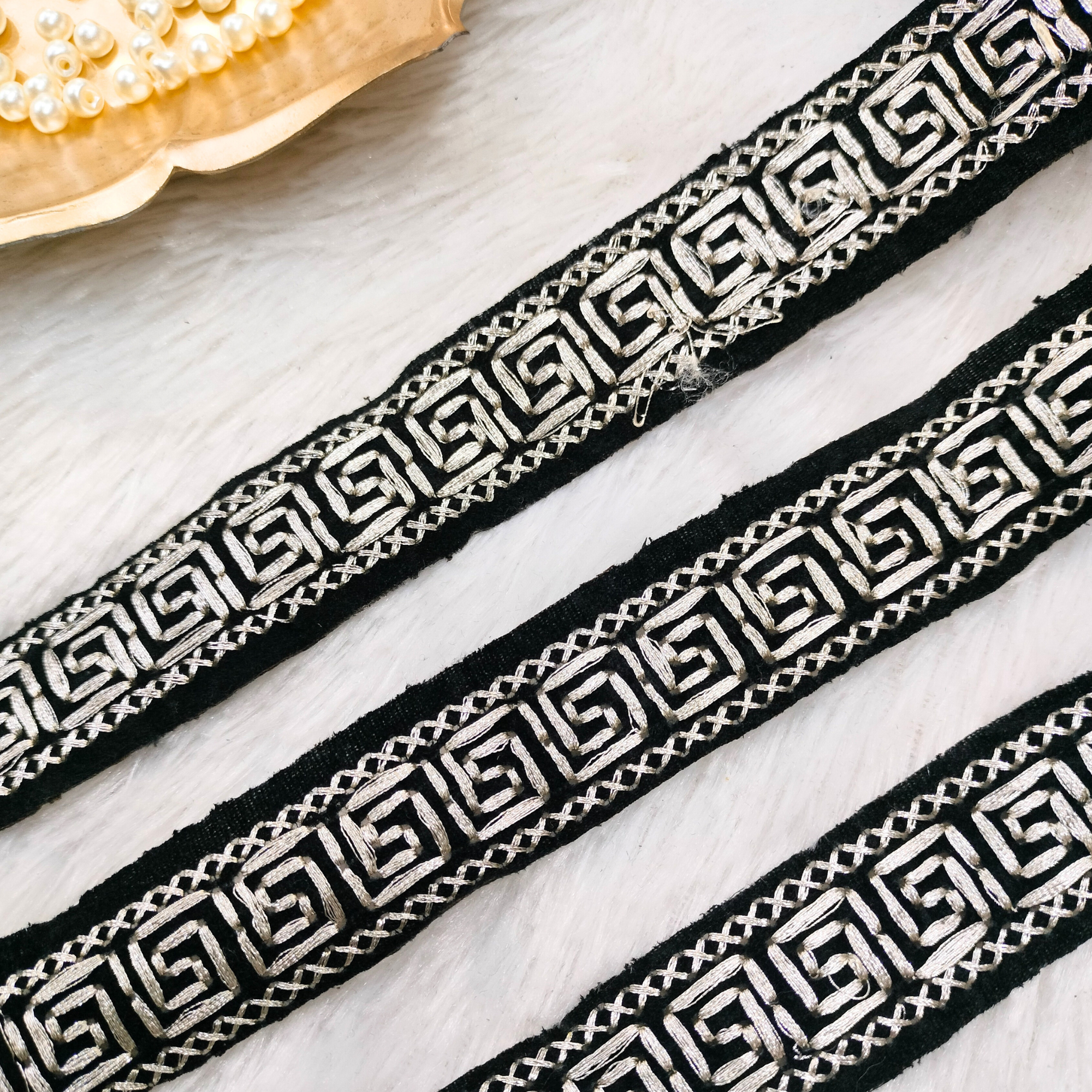 Black & Silver Greek Key Pattern Lace