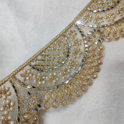 Mirror & Pearl Embellished Scalloped Lace Border for Bridal & Designer Wear hover