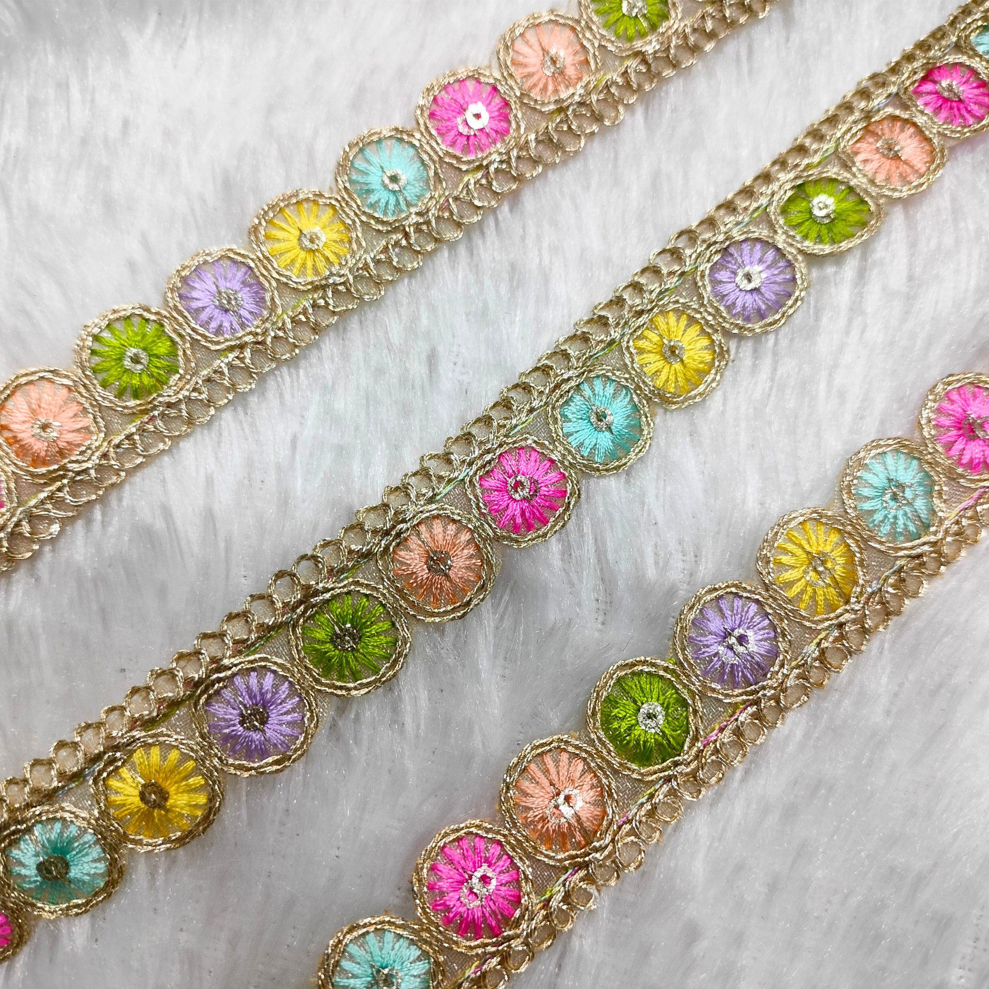 Pastel Round Floral Embroidered Lace