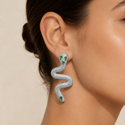 Snake Motif Rhinestone Embellished Statement Earrings hover image
