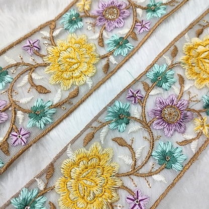 Radiant Multicolor Floral Embroidery Trim