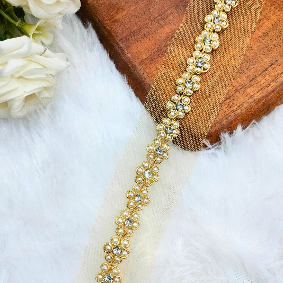 Golden Floral Handwork Lace
