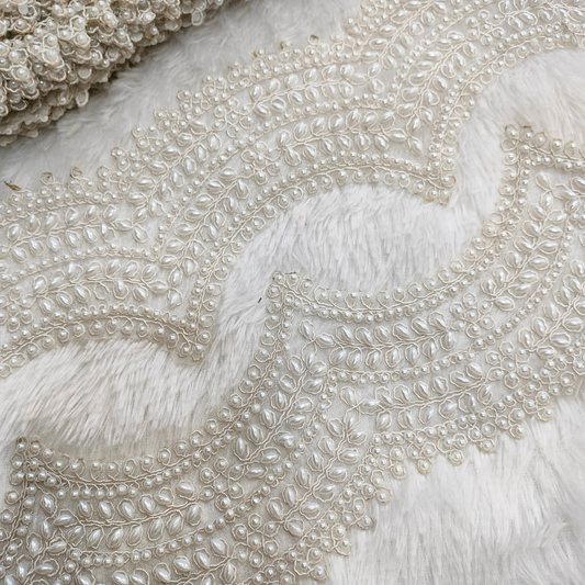 White Mirror And Pearl Work Scalloped Trim