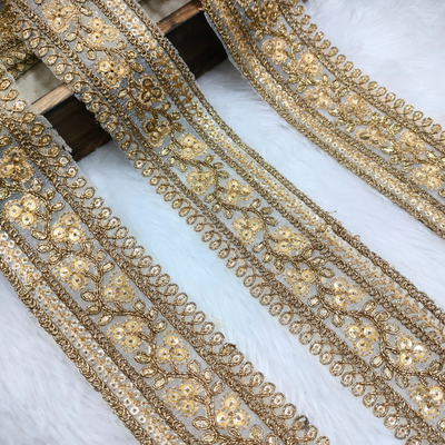 Floral Embroidered Sequin Net Trim hover image