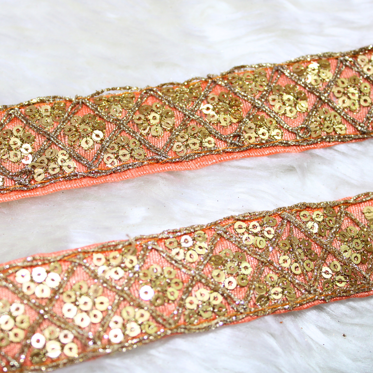 Peach Fancy Sequence Work Lace