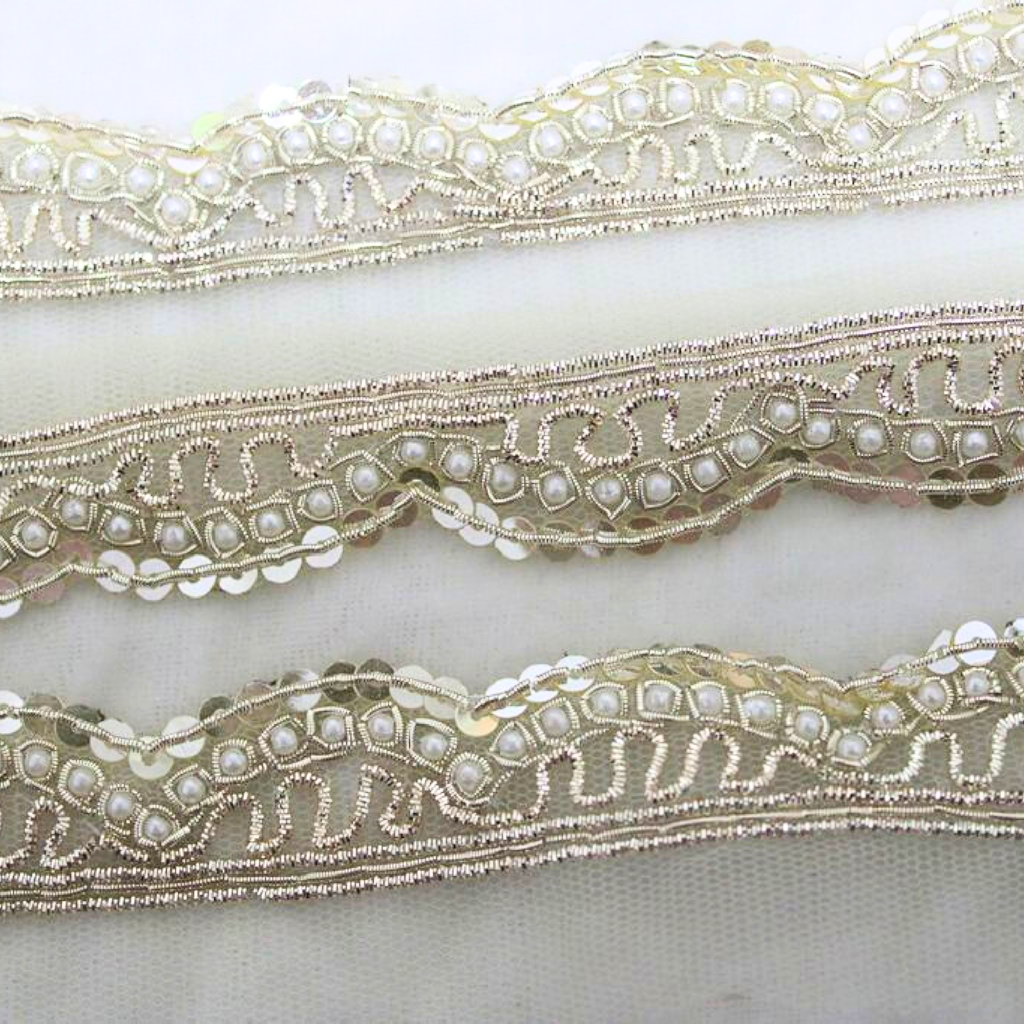 Light Gold Beaded Designer Lace