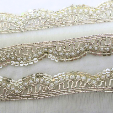 Light Gold Beaded Designer Lace