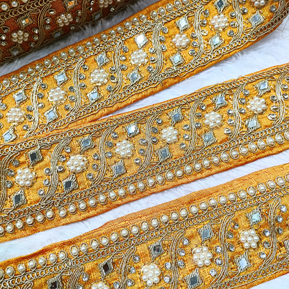 Yellow Fancy Pearl and Mirror Trim