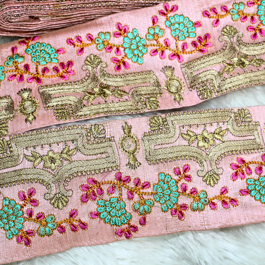 Pink Fancy Zari and Thread Work Embroidered Border