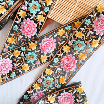 Bold Multicolor Embroidery Floral Trim