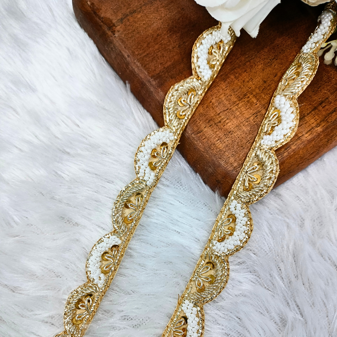 Golden and White Handwork Zardozi Work Lace