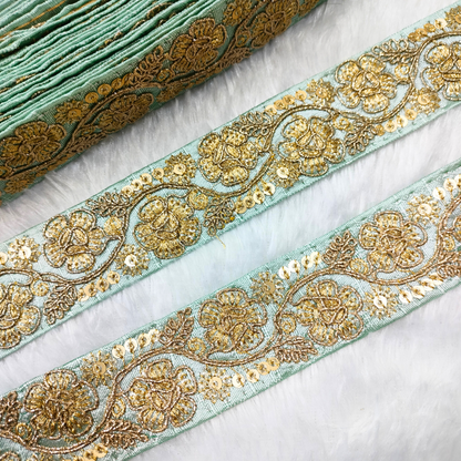Sea Blue Floral Embellished Trim