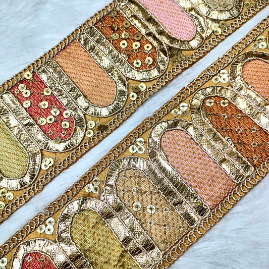 Beige Multicolor Embroidery Work Lace