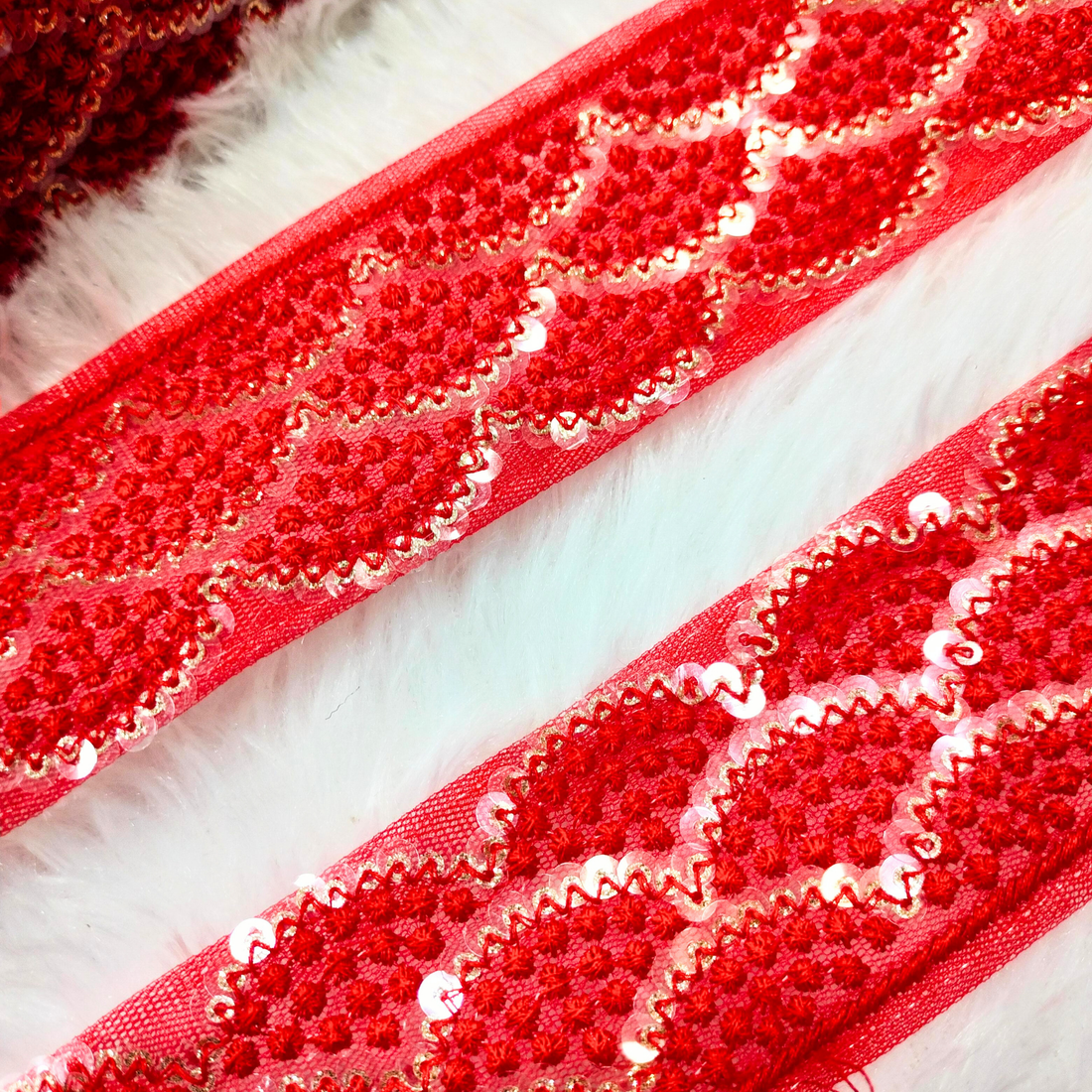 Scalloped Sequin Embroidered Net Lace Trim Border