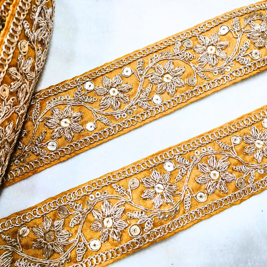 Yellow Fancy Sequin Work Trim