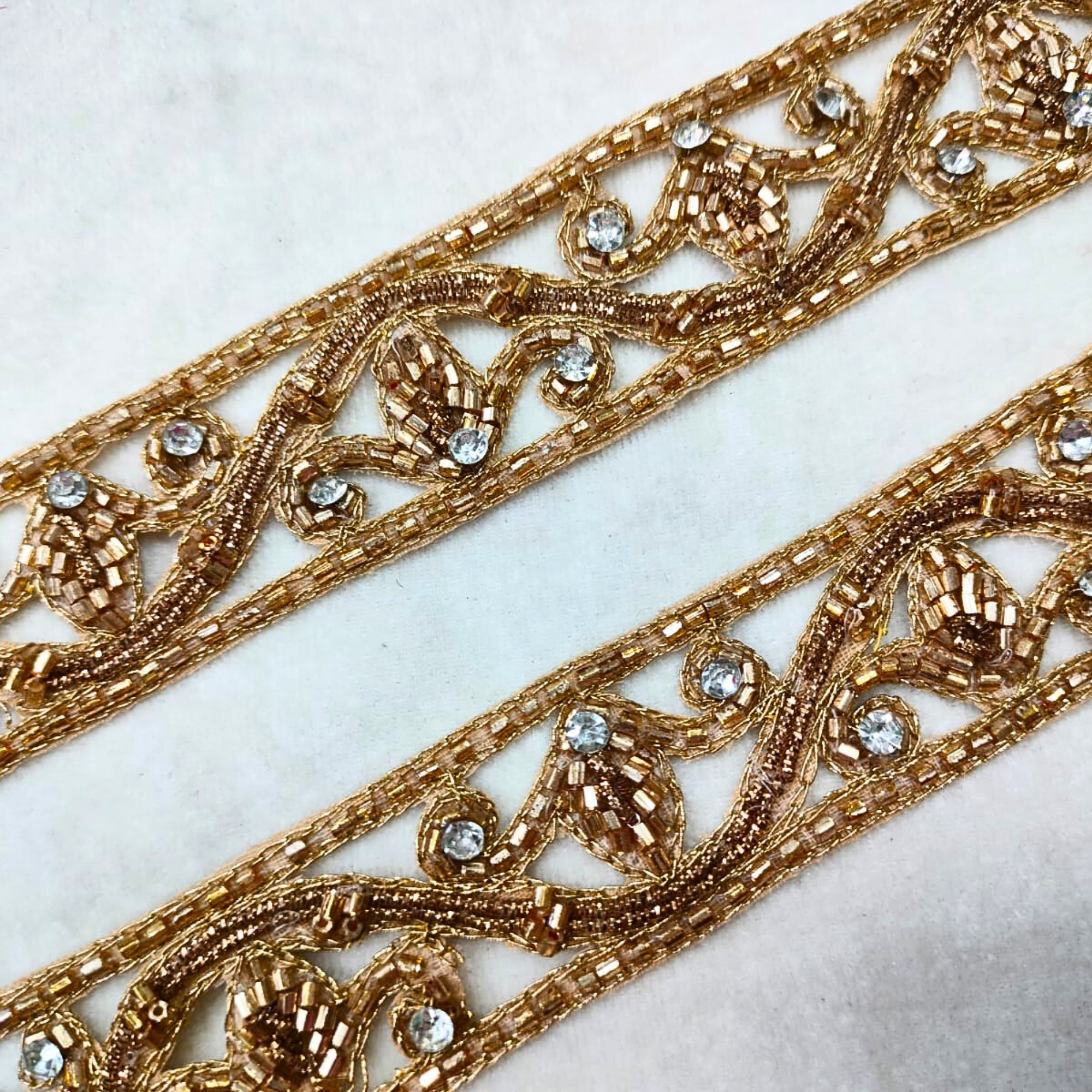 Golden Crystal Stone Zardozi Lace
