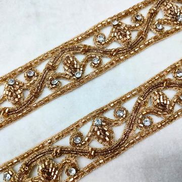 Golden Crystal Stone Zardozi Lace