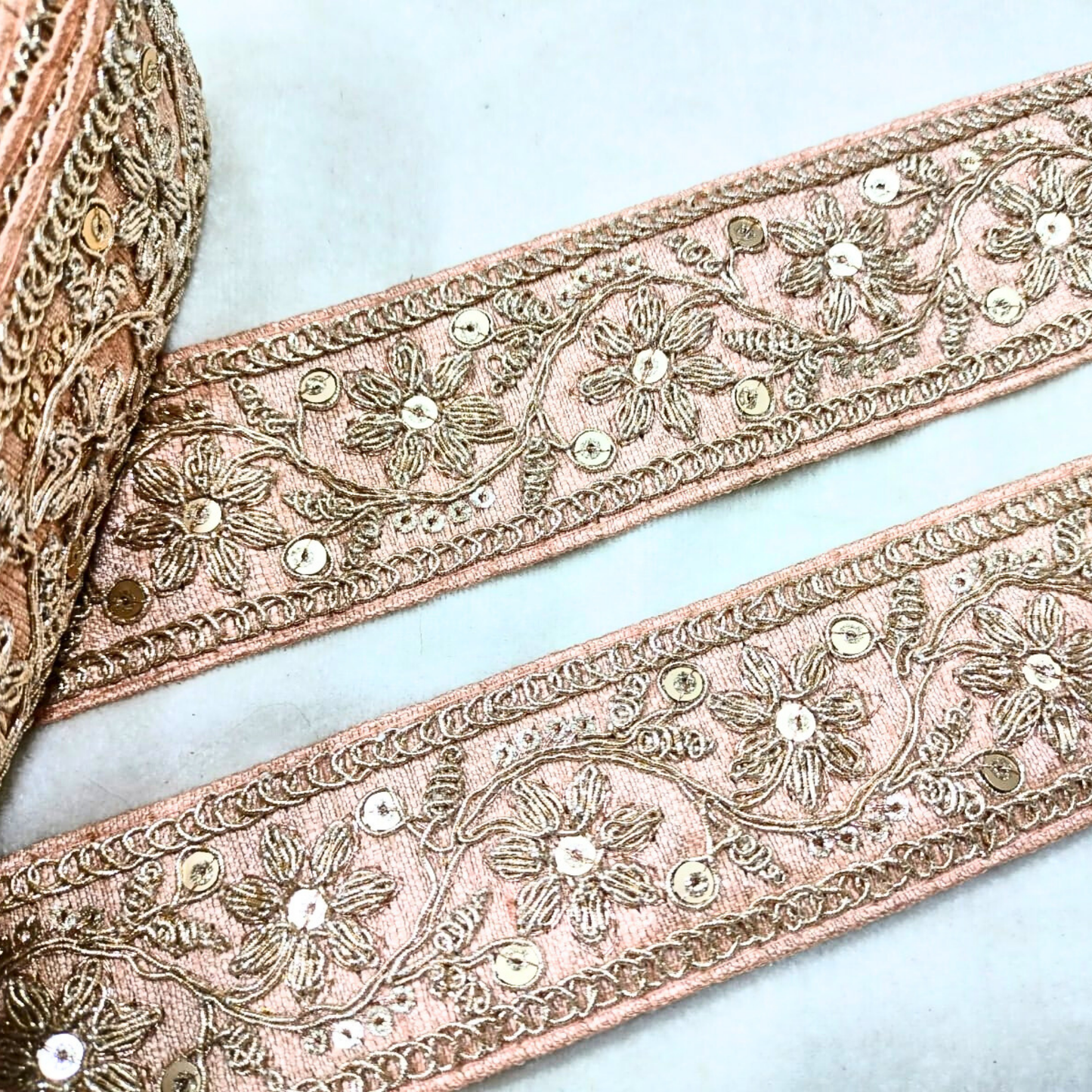 Light Peach Fancy Sequin Work Trim