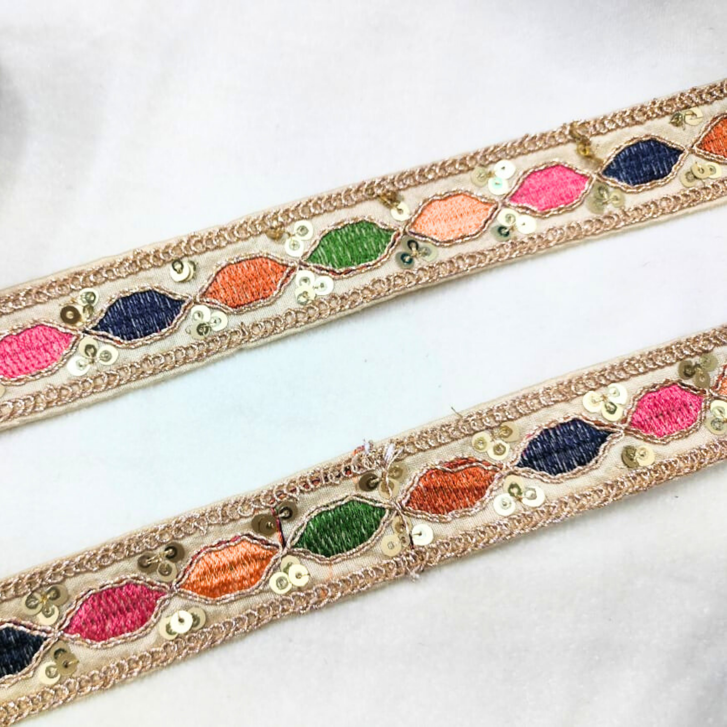 Stylish Beige Base Multicolor Decorative Trim