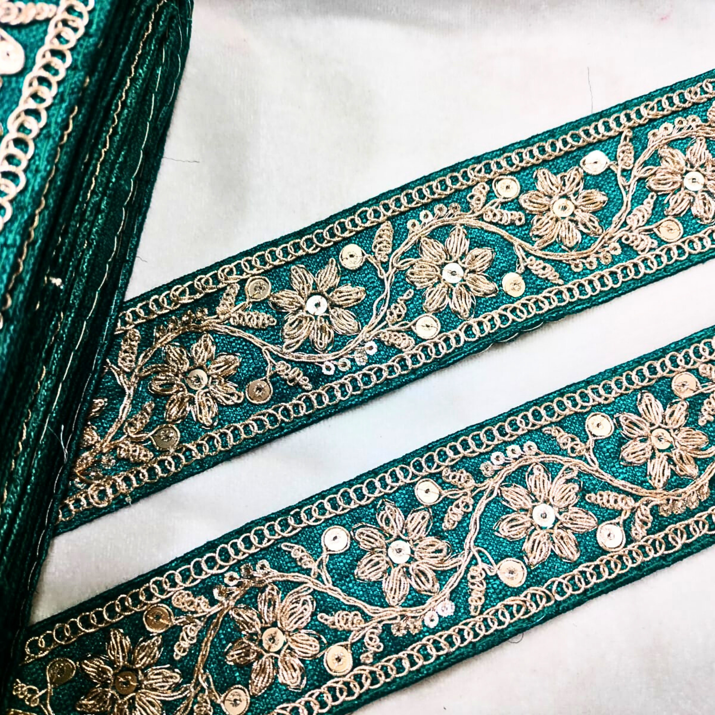 Rama Green Fancy Sequin Work Trim