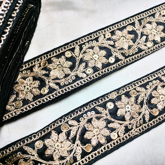 Black Fancy Sequin Work Trim