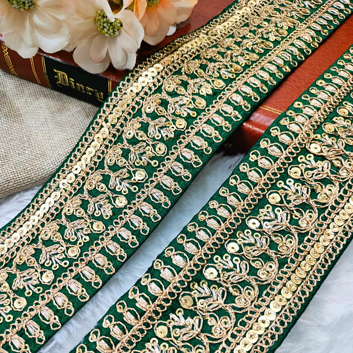 Dark Green Fancy Zari Embellished Trim