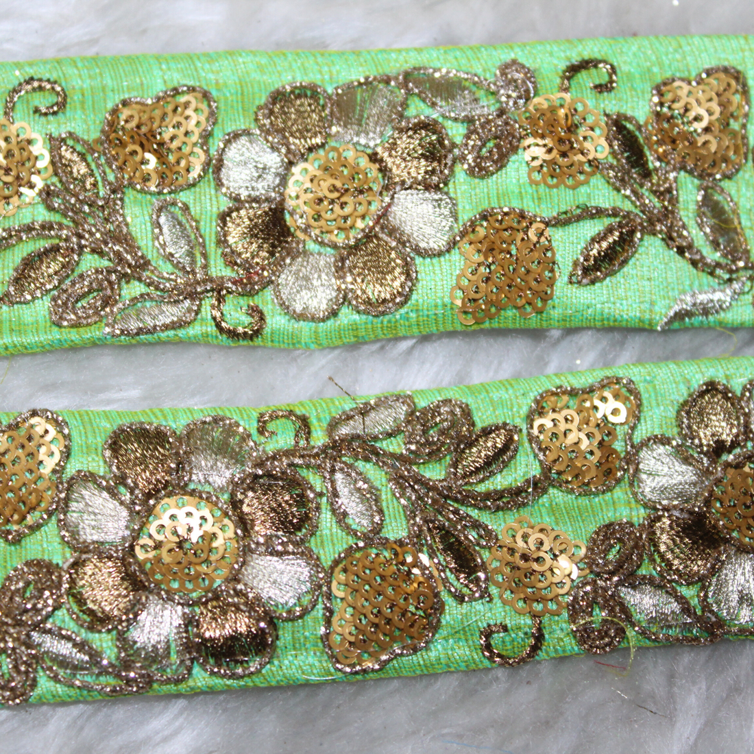 Green Floral Zari Trim for Luxurious Embellishments