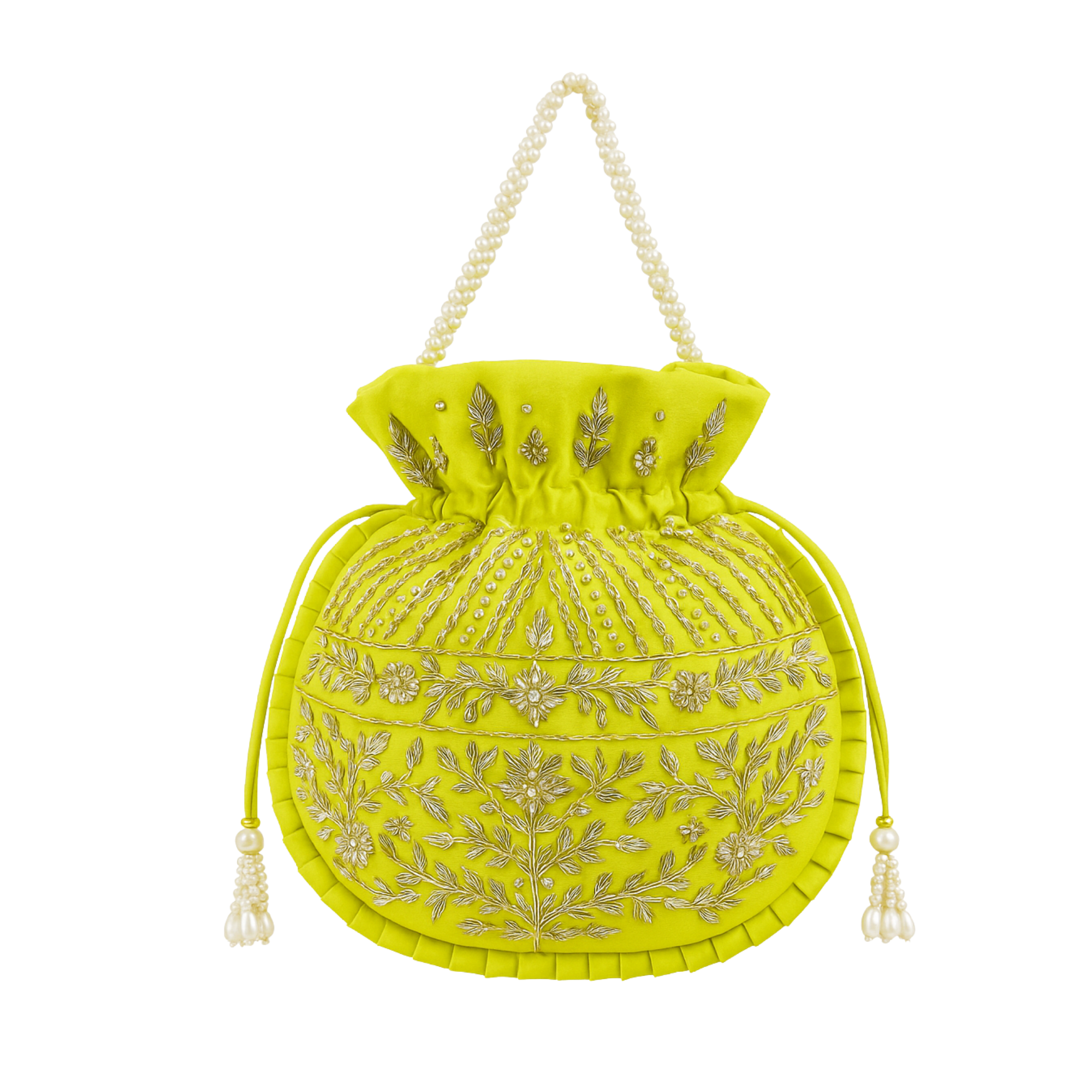 Lime Yellow Embroidered Potli