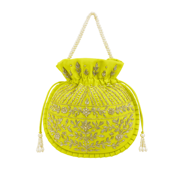 Lime Yellow Embroidered Potli
