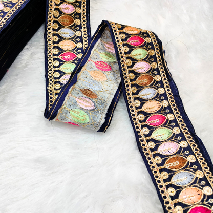 Navy Blue Multicolor Embroidery Work Lace