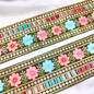 Dark Green Base Multicolor Floral Embroidery Trim