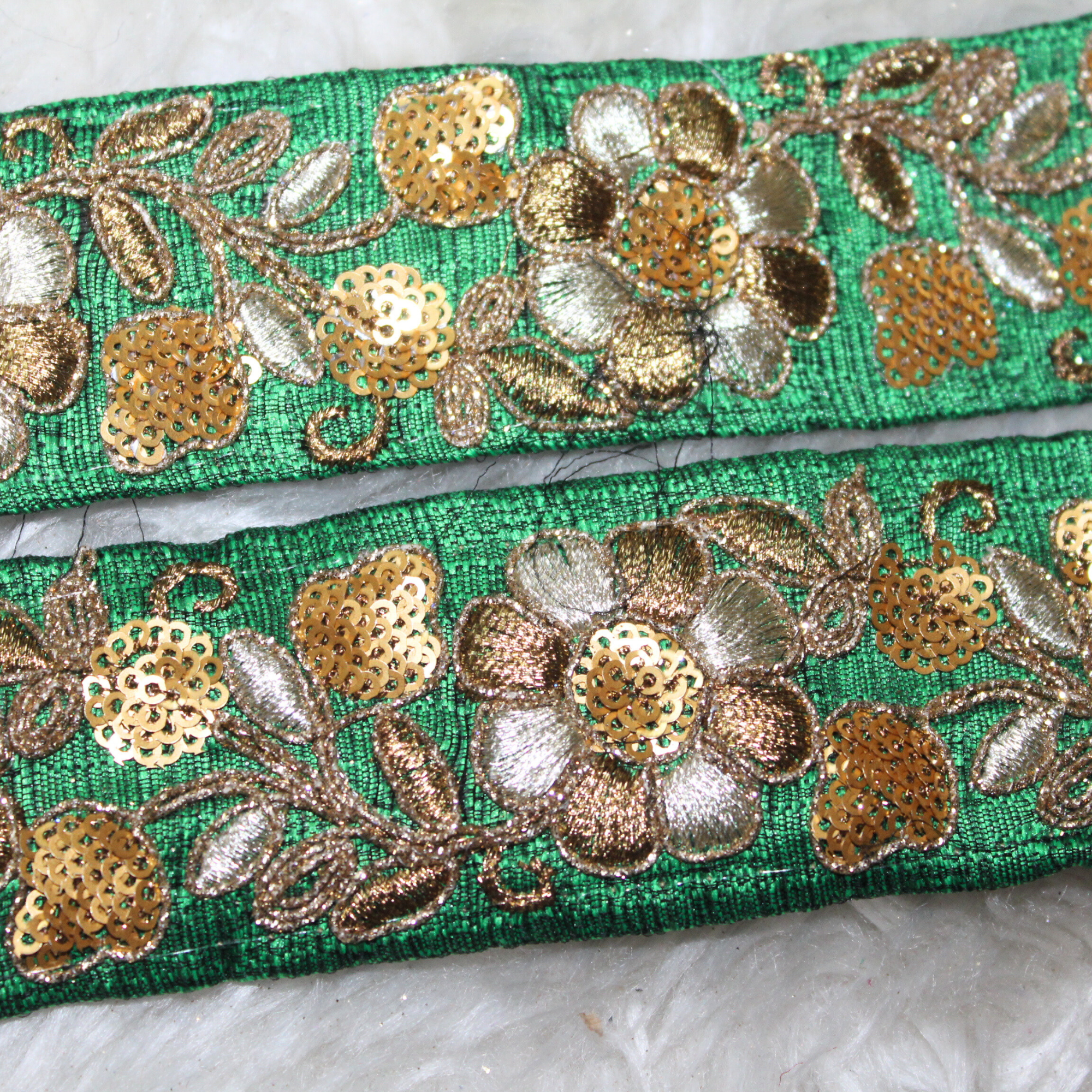 Green Floral Zari Trim for Luxurious Embellishments