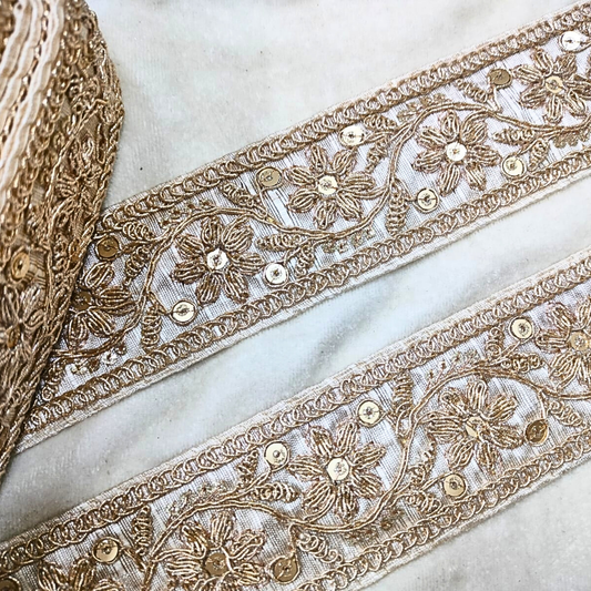 White Fancy Sequin Work Trim