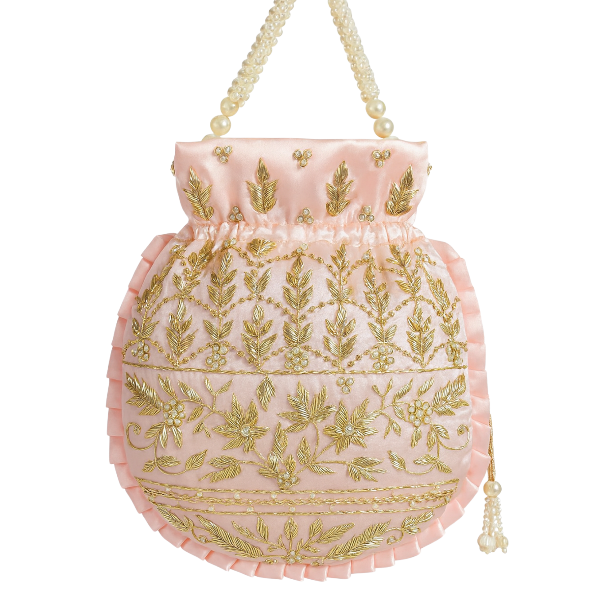 Peach Pink Embroidered Potli