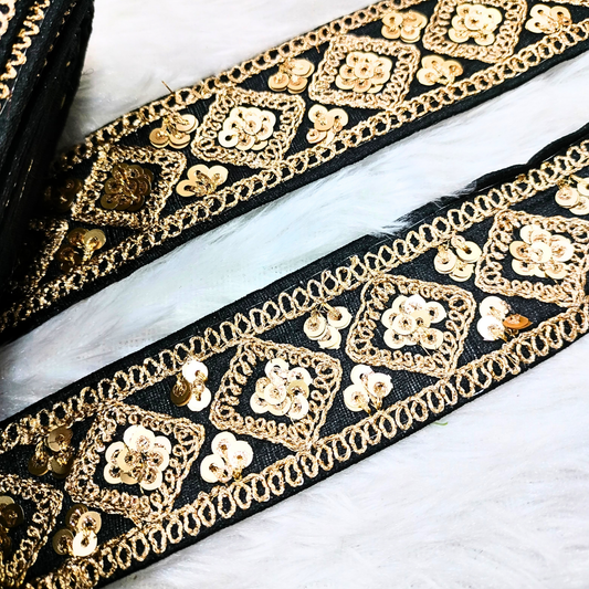 Black Fancy Zari Embellished Trim