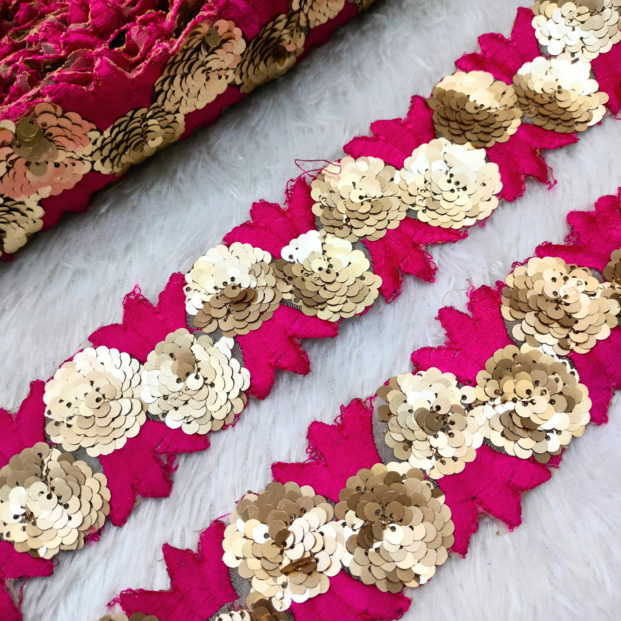 Pink Floral Sequin Embroidered Trim