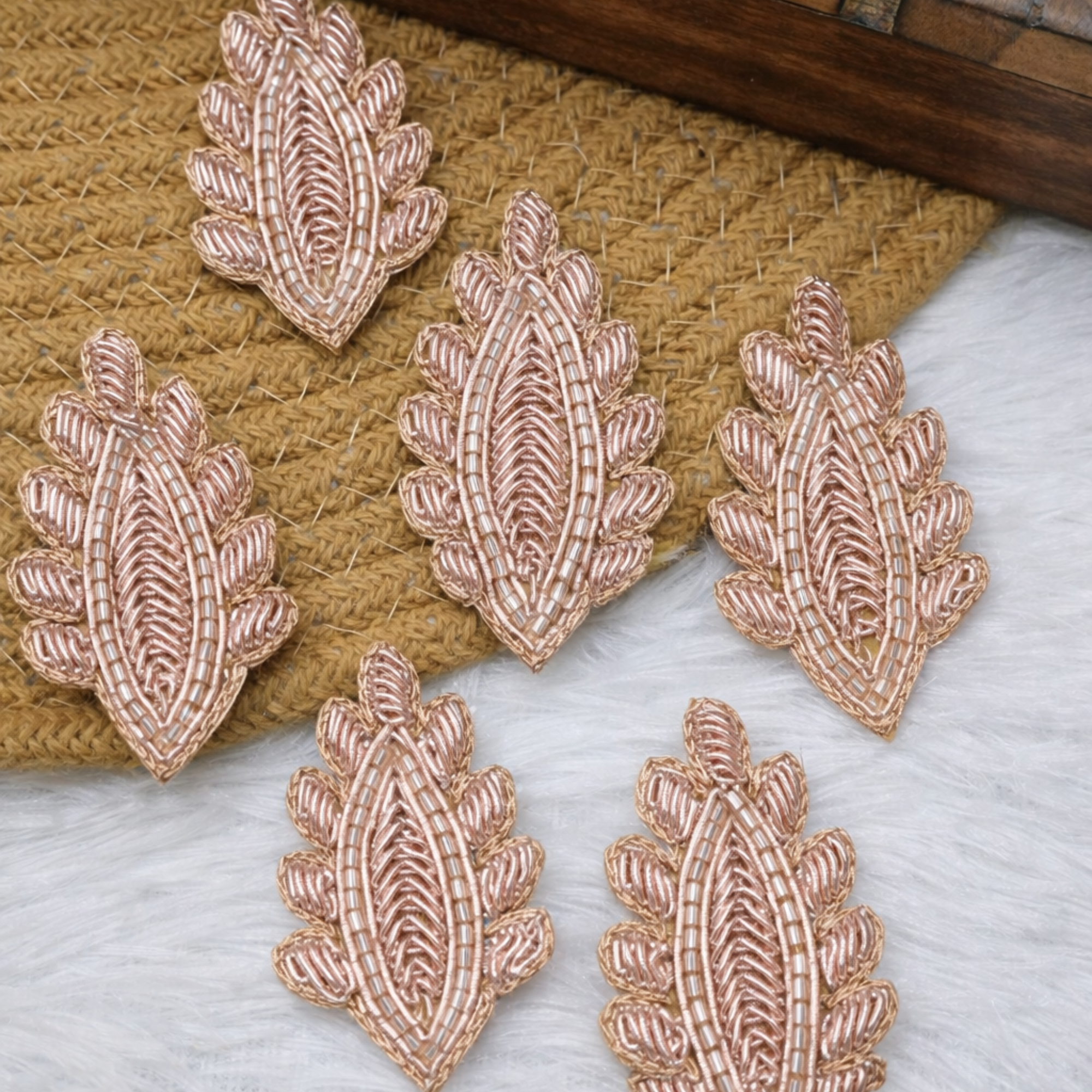 Rose Gold Leaf Zardozi Embroidered Patch