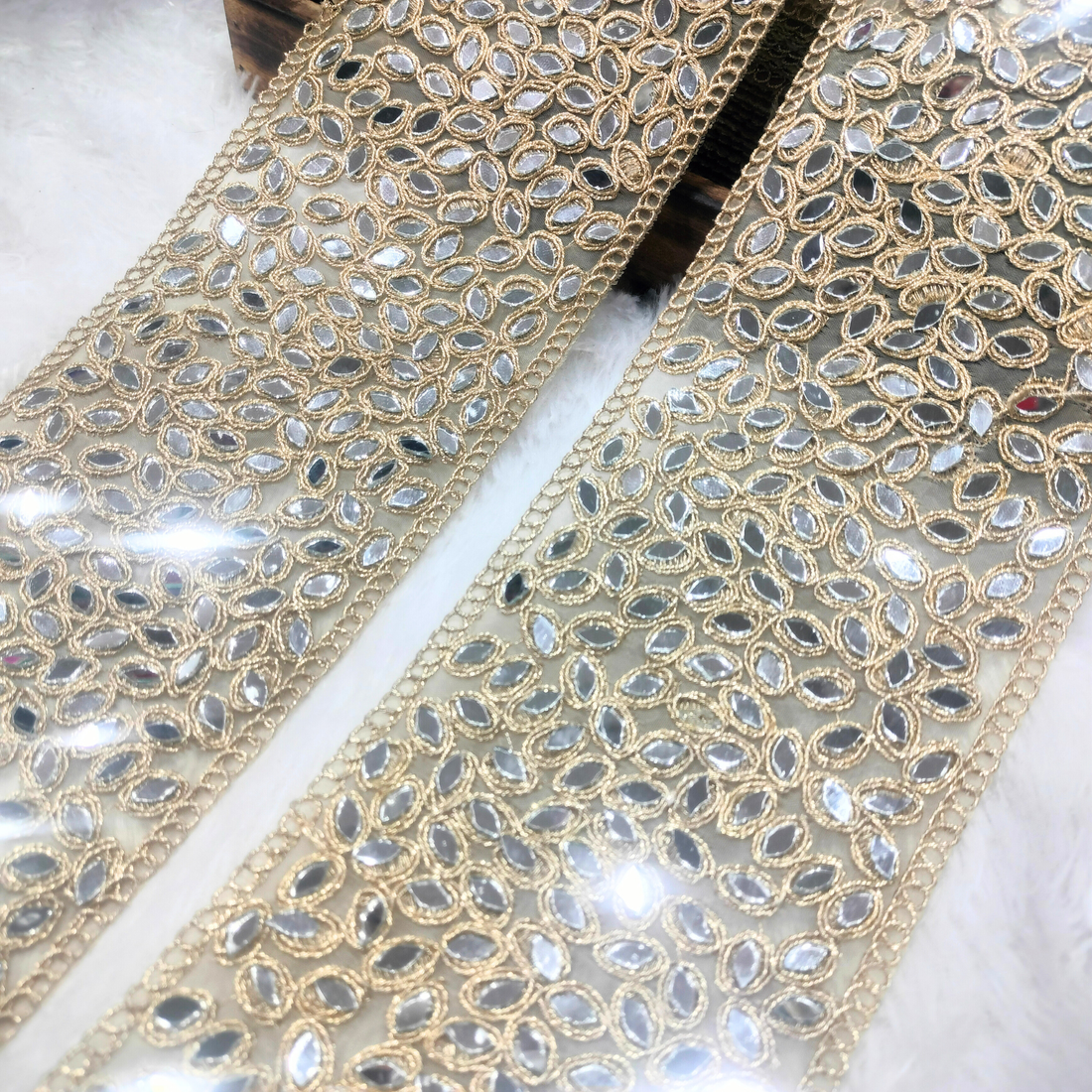 Heavy Mirror Work Embroidered Lace