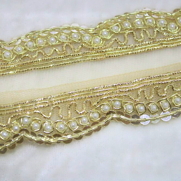 Golden Beaded Designer Lace