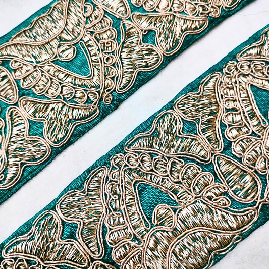 Teal Fancy Zari and Thread Work Embroidered Border