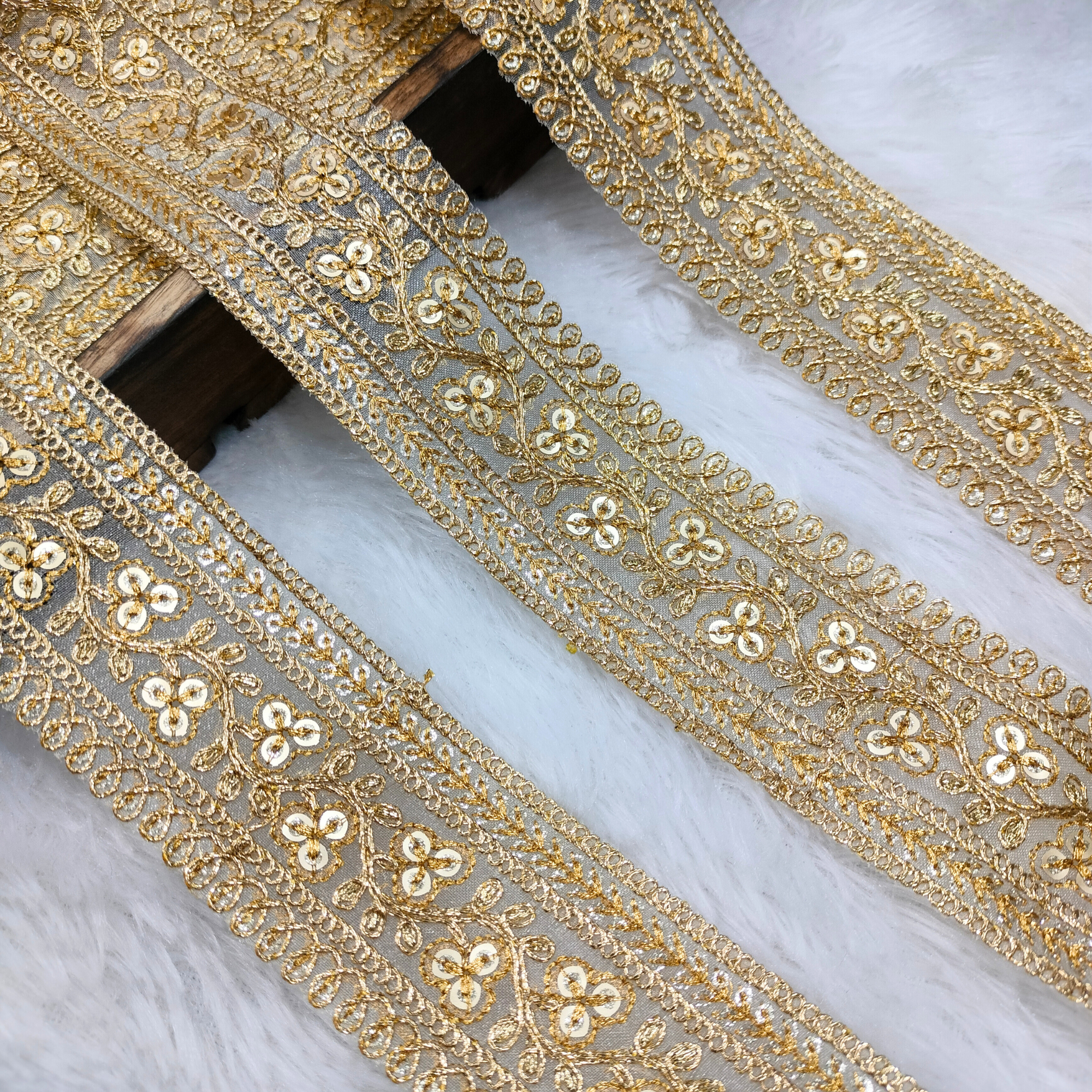 Floral Embroidered Sequin Net Trim