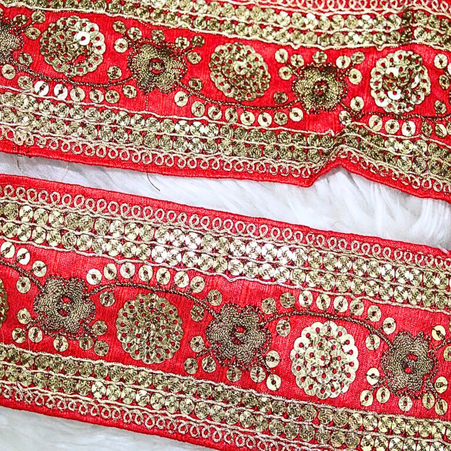 Red Fancy Sequence Zari Trim